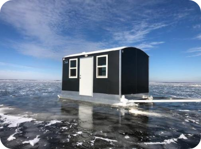 Aluma Lite Skid Ice House on bare ice